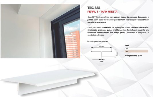 Tapa Fresta - Perfil T PVC 60X2700mm Branco